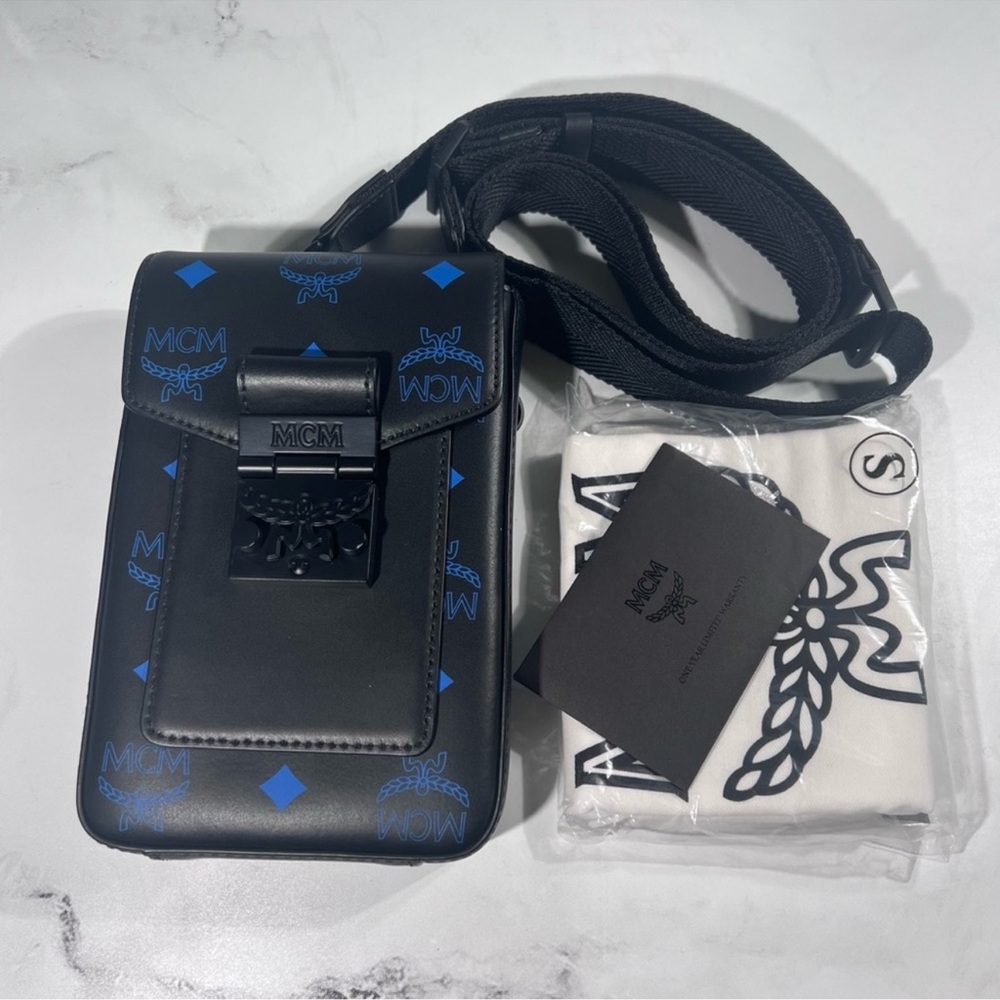 MCM Color Splash Logo Mini Vallarta Blue Crossbody Bag